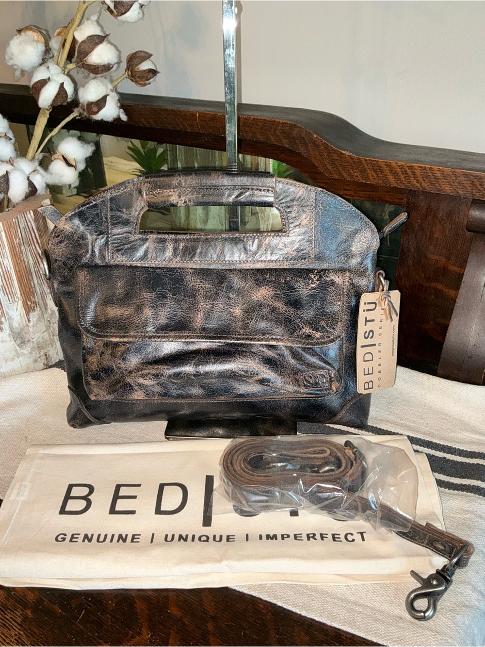 NWT Bed Stu Leather Greenway Handbag Crossbody Bag Black Lux MSRP $265